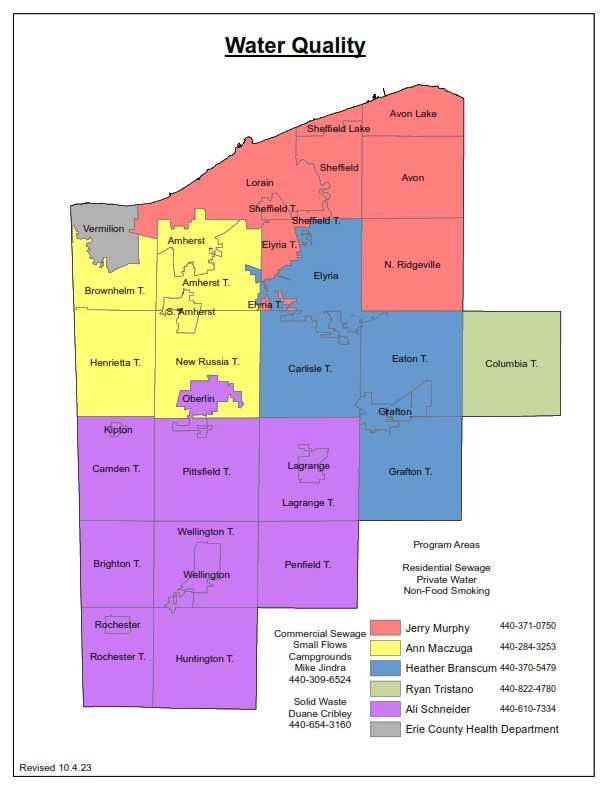 Each designated area of Lorain County has been assigned to the listed employee. (courtesy of the Lorain County Public Health Department)