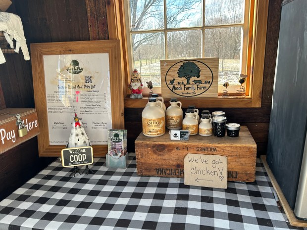 The Woods Family Farm, 2800 Cooper Foster Park Rd in Vermilion, offers home-grown meat and food items in their 24-hour roadside stand. (Larissa Beriswill - The Morning Journal)