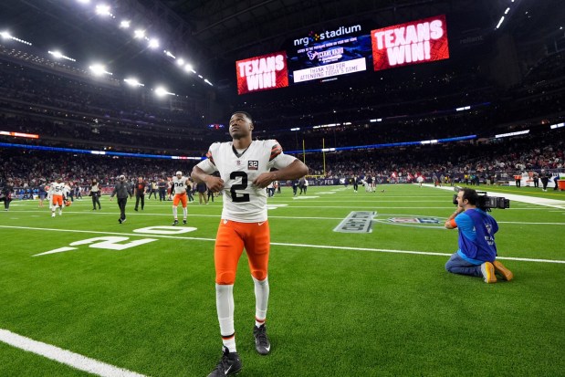 Amari Cooper leaves the field after the Browns' loss to the Texans in an AFC wild card game Jan. 13. (David J. Phillip - The Associated Press)
